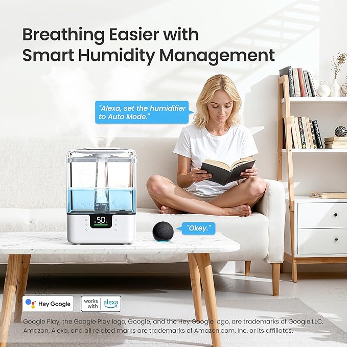 Smart Humidifiers for Bedroom Home, 6L Cool Mist Top Fill Humidifier Large Room with Essential Oil Diffuser, Touch/APP/Voice Control, NightLight Humidifiers for Nursery & Plants (White, 1Pack) - Image 3