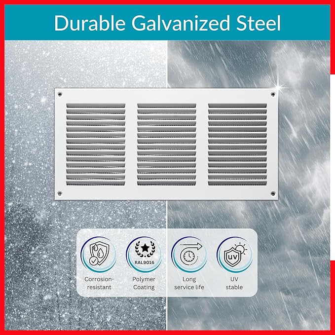 10x2 Vent Cover (Duct Opening) - White HVAC Return Air Grille for Wall and Ceiling - Metal AC Vent Cover with Mesh - Rectangular Ventilation Register - External Dimensions: 11.81" W x 3.94" H - Image 3