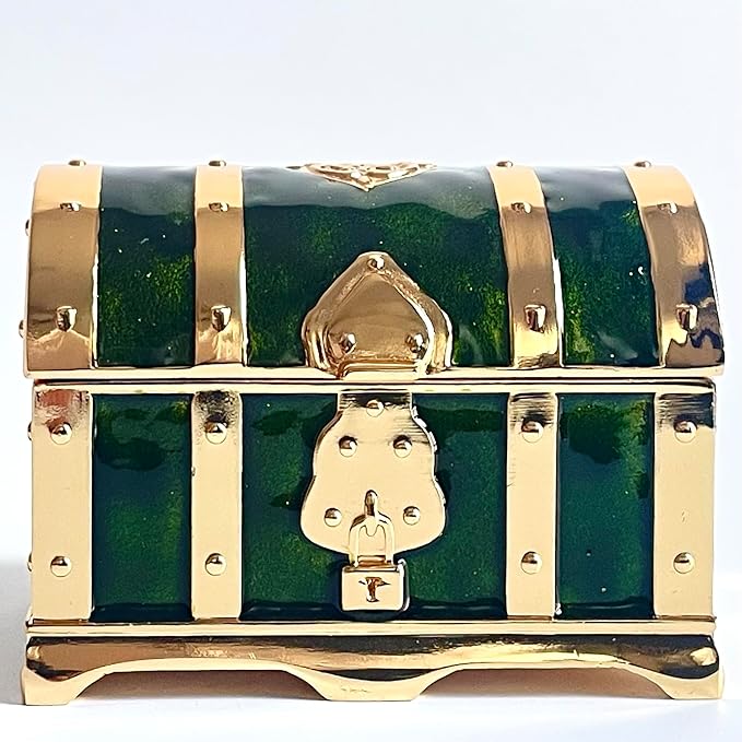 Retro Jewelry Box Arched Vintage Rectangular Metal Chest Necklace Ring Earrings Storage Case for Women Girls (Golden Transparent Green, S) - Image 4