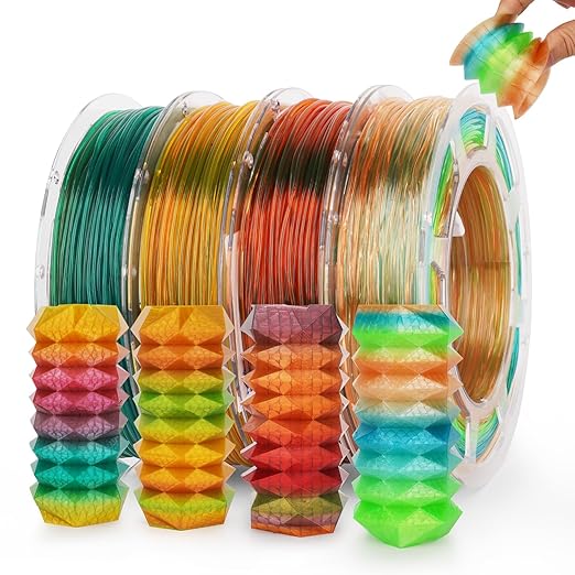 AMOLEN TPU 3D Printer Filament Bundle, Transparent Multicolor Rainbow TPU 1.75mm, Color Change Flexible Soft TPU 3D Printing Filament Supports High Speed, 200gX4 Spools by AMOLEN