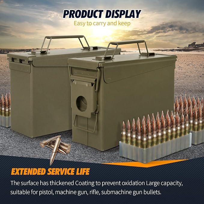 GUGULUZA Metal Ammo Can 30/50 Cal, Lockable Bullet Storage Case, Waterproof & Airtight Containers Box with Flip Top for Long-Term Storage Shotgun, Rifles, Pistols Ammunition - Image 7