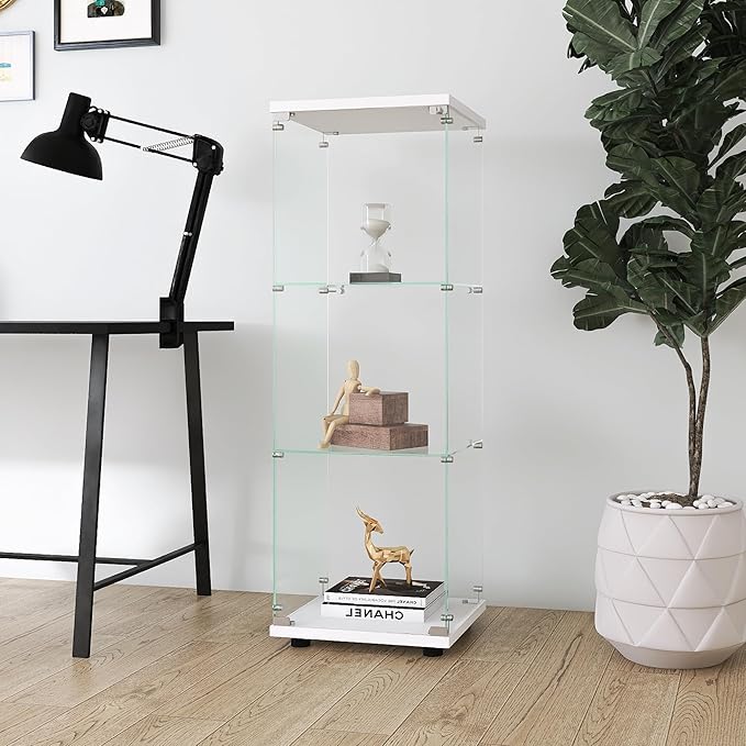 Yoluckea 3 Shelves Glass Display Cabinet with Door,Floor Standing Clear Glass Curio Cabinet Collection Display Case for Living Room Bedroom 49.41”x15.16”x13.58” White (Quick Assembly) - Image 3