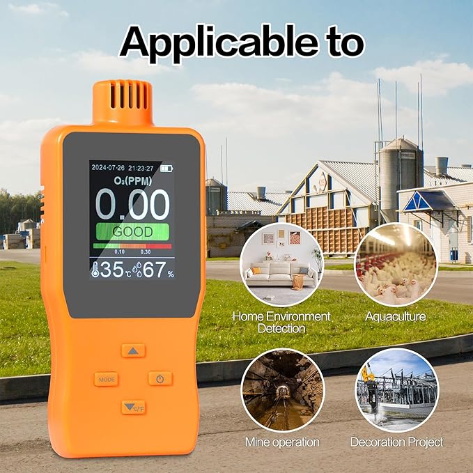 Ozone Detector, O3 Air Quality Meter Indoor, Portable Air Quality Monitor, Temperature Humidity Meter with Backlight LCD Screen Alert - Image 2