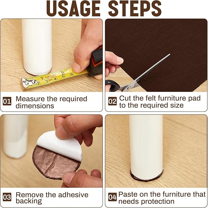 Large Felt Furniture Pads 12 x 60 Inch Non Slip Self Adhesive Heavy Duty Cuttable Strip Roll Felt Sheet Tape for Protecting Hardwood Floors Chair Wall, Brown - Image 5