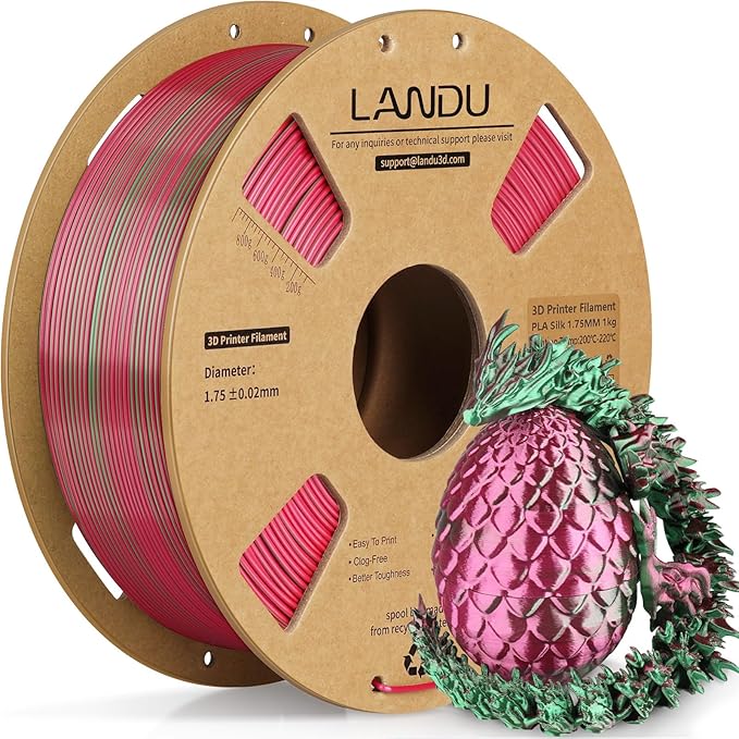 LANDU Silk Dual Color PLA Filament 1.75mm 1KG, 3D Printer Filament Dimensional Accuracy +/- 0.02mm, Coextrusion Filament PLA Shiny Filament Fits for Most FFF 3D Printers,1KG Spool (2.2lbs) Red Green by LANDU
