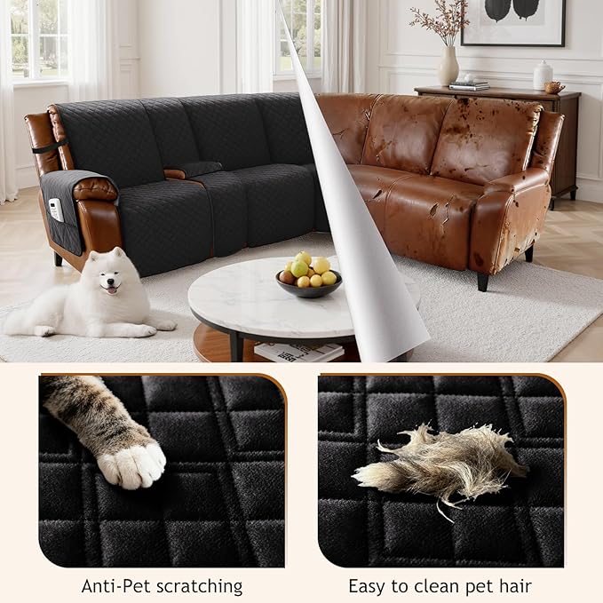Arfntevss Waterproof Recliner Sectional Couch Covers for Reclining Sectional L Shape Sofa Cover Non Slip Washable Recliner L Shaped Slipcover Additional Seat Protector (1 Console Cover, Inky Black) - Image 3