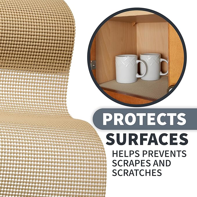 Shelf Drawer Liner Non-Adhesive Liners for Kitchen Cabinets Cupboard Pantry Non-Slip Waterproof Oil Proof Shelve Liners 12" x 20 ft Tan Shelf Paper - Image 3
