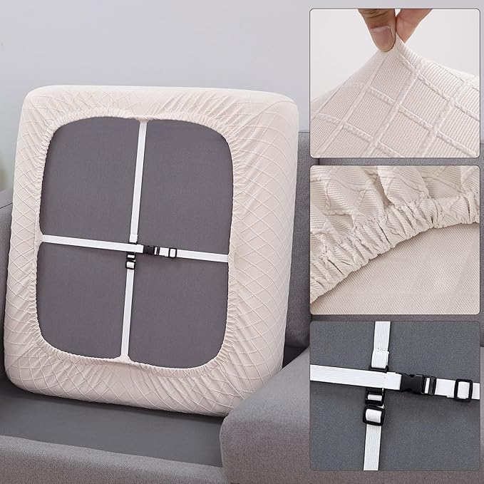 Fuloon Waterproof Seat Cushion Covers 2 PCS, Stretch Sofa Cushion Slipcovers Couch Covers Solid Washable Furniture Protector Suitable for Armchair Loveseat Sofa (Pale Beige) - Image 4