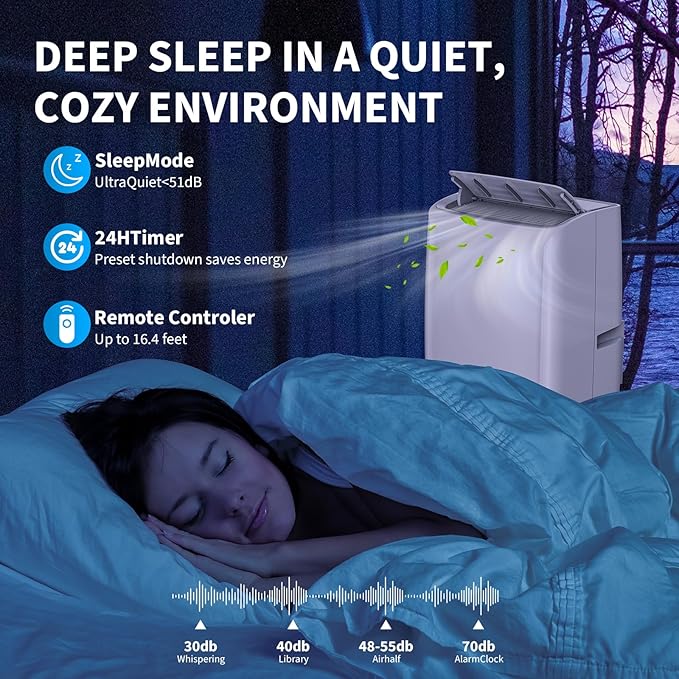 14K BTU Portable Air Conditioners, Cools up to 750 Sq. Ft 3-in-1 Movable AC for Room with Dehumidifier Fan Sleep Mode, 24H Timer, Remote Control, and Window Installation Kit Included - Image 5