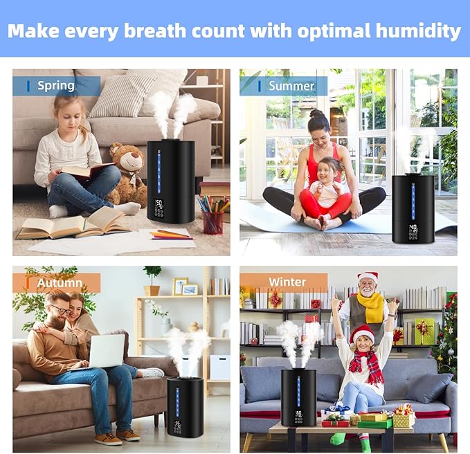 6L Humidifiers for Bedroom Large Room Home,Cool and Warm Humidifier for Baby and Plants Hot Mist Top Fill Desk Humidifier Oil Diffuser,Quiet,Auto Mode,360°Nozzle-Midnight Black(2026 Upgraded) - Image 7