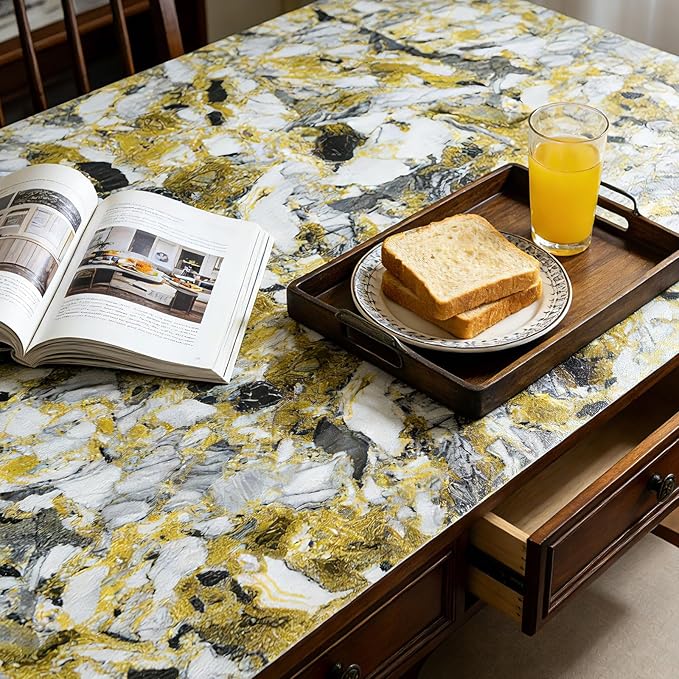 Drawer and Shelf Liner - Yellow Black Marble Pattern,Non Adhesive Non Slip Waterproof Easy-Clean Liner for Kitchen Cabinet, Refrigerator, Bathroom, Pantry Storage Drawers, 12 in x 20 Ft - Image 6