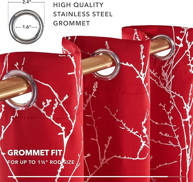 Deconovo Christmas Red Curtains, Blackout Drapes, Soundproof Curtain, Silver Print, 42 x 63 Inch Long, 2 Panels, Machine Washable Window Panel for Living Room Bedroom Festival Party Decoration Kitchen - Image 8