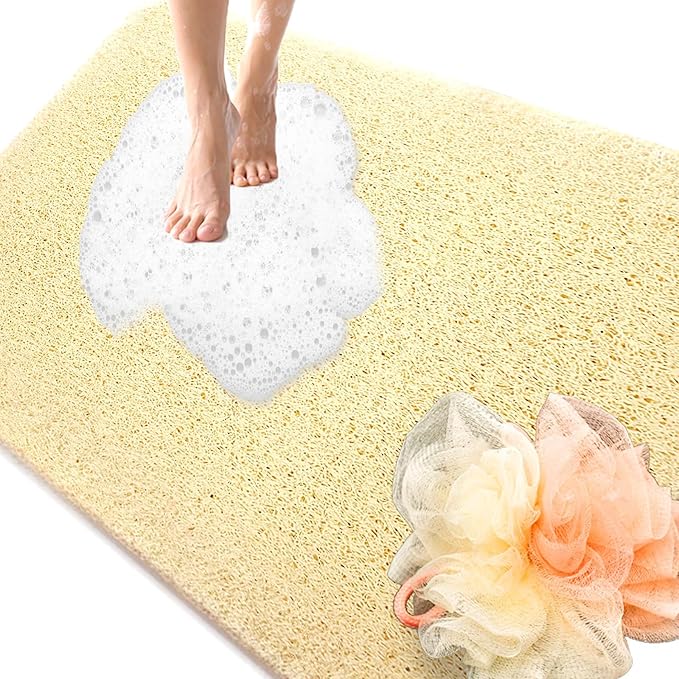 Shower Mats Non Slip for Elderly, 24x47’’Extra Lager Loofah Bath Mats for Shower, Non-Slip Bath/Shower Mat for Elderly-Beige by NQWei