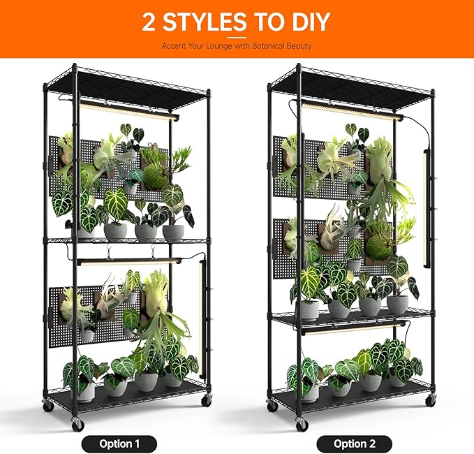 Bstrip Plant Cabinet with Pegboard, 3 Tier Plant Shelf with Grow Light, Metal Plant Stand with 4 Pack 96W Grow Lights for Indoor Plant, Foliage Plants, Seed Starting, 29.5"x13.8"x59" - Image 2