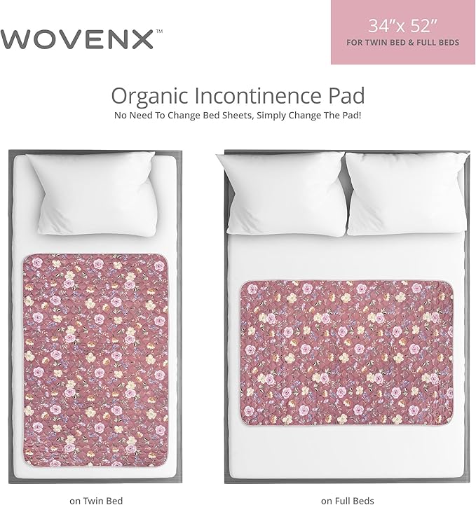 Organic Incontinence Pad for Period - Waterproof Protectors - Reusable Washable Pee Pad - Fits Twin to Full Size Beds - 100% Organic Viscose Derived from Bamboo - 34" x 52" Dark Flower - Image 5
