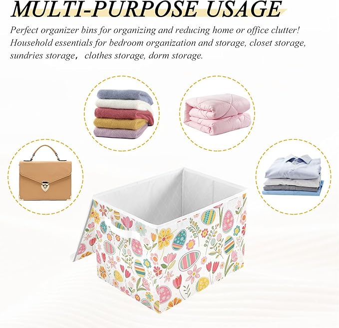 xigua Easter Flower Eggs Storage Bins with Lids and Carrying Handle,Foldable Storage Boxes Organizer Containers Baskets Cube with Cover for Home Bedroom Closet Office - Image 7