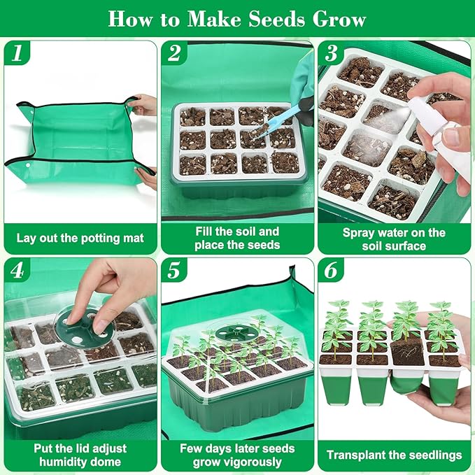 Reusable Silicone Seed Starter Tray, 60 Cells Seed Starter Kit with Humidity Adjustable Dome and Lid, Plant Germination Trays with Repotting Mat 5 Packs Germination Kit for Seeds Grow Starting - Image 6