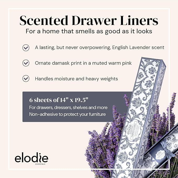 Drawer Liner Paper - 14" x 19.5", 6 Pack, Royal Damask, English Lavender - Non Adhesive Shelf Paper, Lavender Scented Drawer Liners for Bedroom Dresser, Home Gift Scented Sheets - Image 2