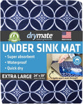 Drymate Premium XL Under Sink Mat, Waterproof Cabinet Protection Mats for Kitchen & Bathroom, Absorbent Shelf Liners, Slip-Resistant, Non-Adhesive, Machine Washable (USA Made)(24”x59”)(Indigo) by Drymate