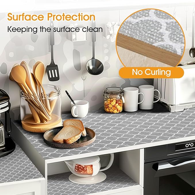 Shelf and Drawer Liner for Kitchen Cabinets Non-Adhesive, Strong Grip Non-Slip Thickened Cabinet Liners for Shelves, Waterproof Mats for Dresser Cupboard, Gray, 12 in x 30 Feet - Image 3