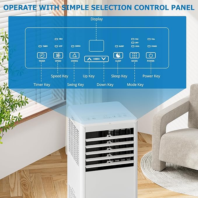 GarveeLife 8000 BTU Portable Air Conditioner - 4-in-1 AC Unit with Quiet Cooling, Dehumidifier, Fan & Sleep Modes - Remote Control, 24H Timer, Easy Install - For Rooms up to 350 Sq. Ft, Bedroom, - Image 5