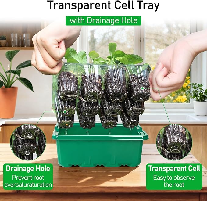 MIXC Seed Starter Tray with Elevated Lid, 120 Cells Seed Starter Kit with Adjustable Humidity Dome, Drainage Hole, Clear Heightened Lids for Indoor Outdoor Greenhouse Gardens, 10 Pack, Green - Image 5