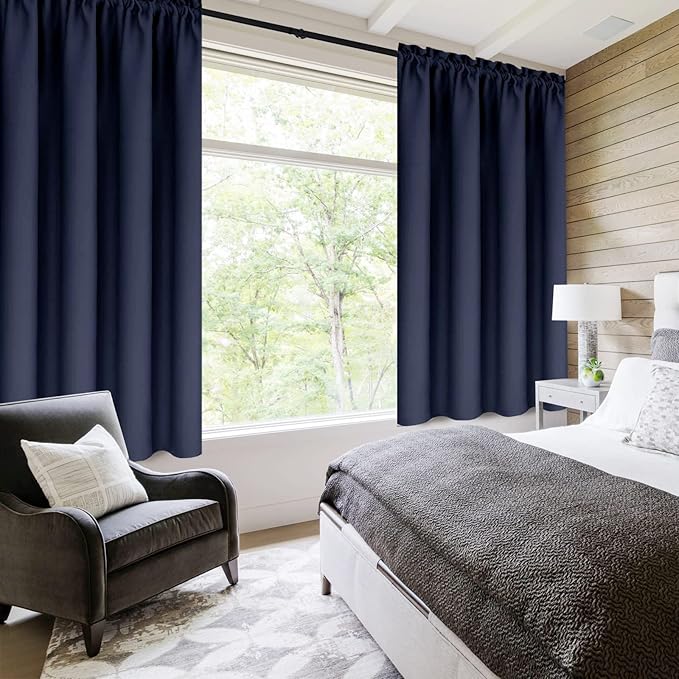DWCN Navy Room Darkening Blackout Curtains - Thermal Insulated Privacy Energy Saving Window Curtain Drapes 38 x 54 inch Length, Set of 2 Bedroom Living Room Curtains - Image 2