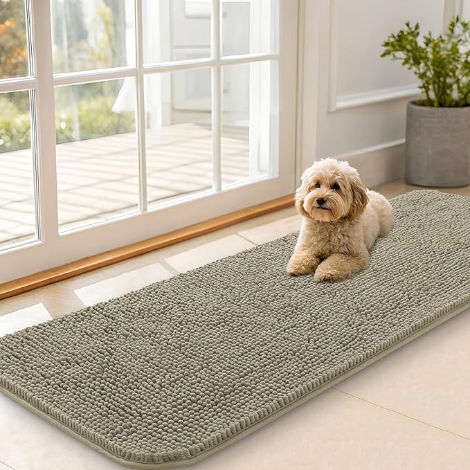 OLANLY Dog Door Mat for Muddy Paws 59x20, Absorbs Moisture and Dirt, Absorbent Non-Slip Washable Doormat, Quick Dry Chenille Mud Mat, Entry Indoor Entryway Carpet for Inside Floor, Warm Taupe by OLANLY