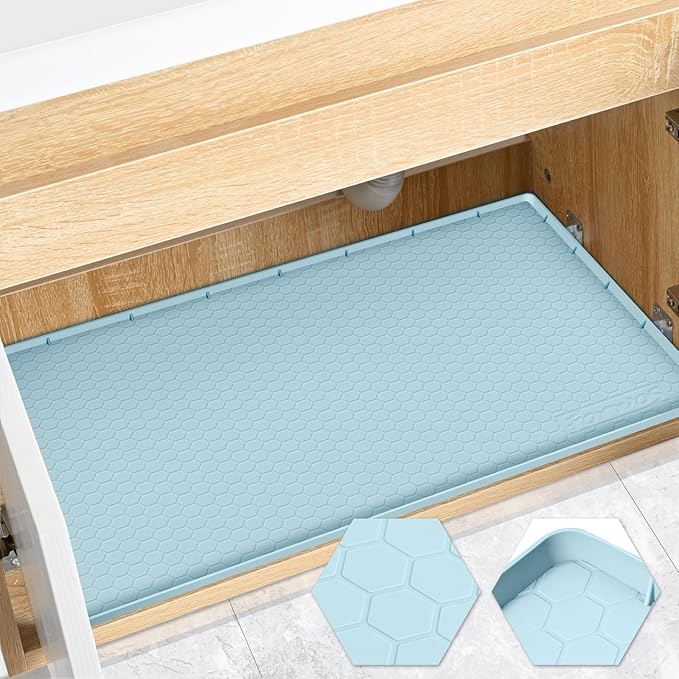 Waterproof Under Sink Mat 34" x 22", Silicone Cabinet Liner, Rubber Protector for Kitchen and Bathroom, Keeps Cabinets Clean, Dry, and Organized (Blue) by FORWOS