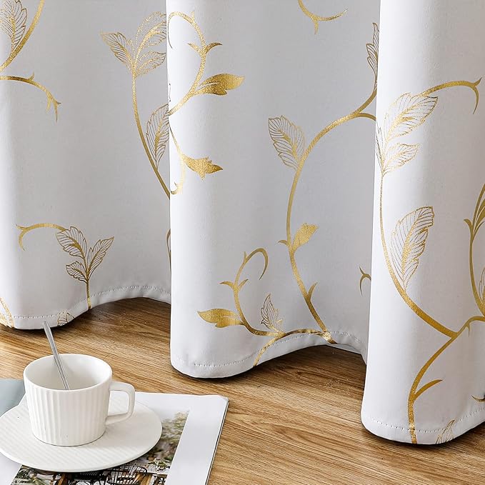 BUHUA Blackout Curtains 63 Inches Length,Thermal Curtain for Bedroom 2 Panels Set,Room Darkening Curtains with Shinny Wave Vine,52W×63L Greyish White - Image 3