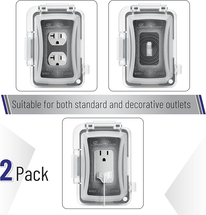 Bates Choice Weatherproof Electrical Outlet Cover, 2 Pack, 1-Gang, Outdoor Outlet Cover, Weatherproof, Outlet Cover Box - Image 2