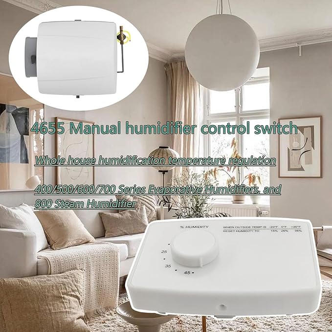 Humidistat Switch 4655, Manual Digital Control for Whole-House Duct or Wall Mounted Humidifier, 24VAC, White - Image 2