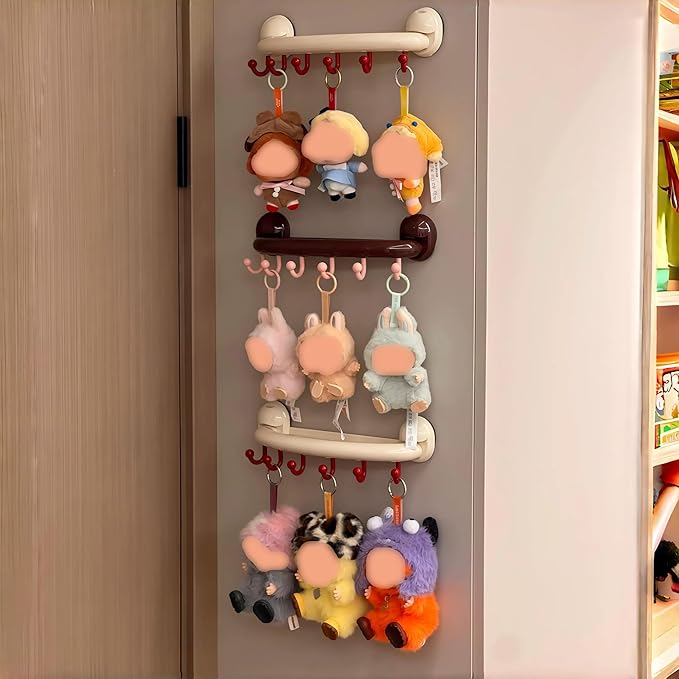 New Suction Cup Display Shelf and Hooks for Collectibles, Drill-Free, Heavy-Duty, 6 Hooks – for Bathroom, Kitchen, Entryway, Door Back, Key Storage and Blind Box Display (1pc, Cream Yellow) - Image 2