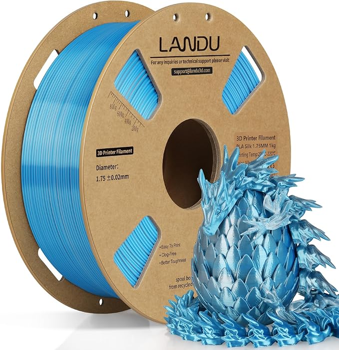 LANDU Silk Dual Color PLA Filament 1.75mm 1KG, 3D Printer Filament Dimensional Accuracy +/- 0.02mm, Coextrusion Filament PLA Shiny Filament Fits for Most FFF 3D Printers,1KG Spool,Blue Silver by LANDU