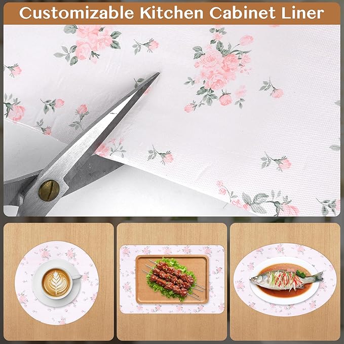 Non-Adhesive Shelf and Drawer Liner for Kitchen Cabinets, 12 in x 10FTStrong and Fragrant Non-Slip Cabinet Liners for Shelves, Refrigerator, Pantry Storage, Easy to Clean & Cut, Floral - Image 3