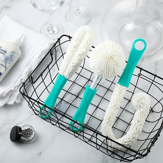 Boao 3 Pcs Decanter Cleaning Brush Wine Glass Decanter Flexible Bottle Brush Set with Cleaning Beads Household Tools for Bottle Goblets Glasses Cups (Blue) - Image 2