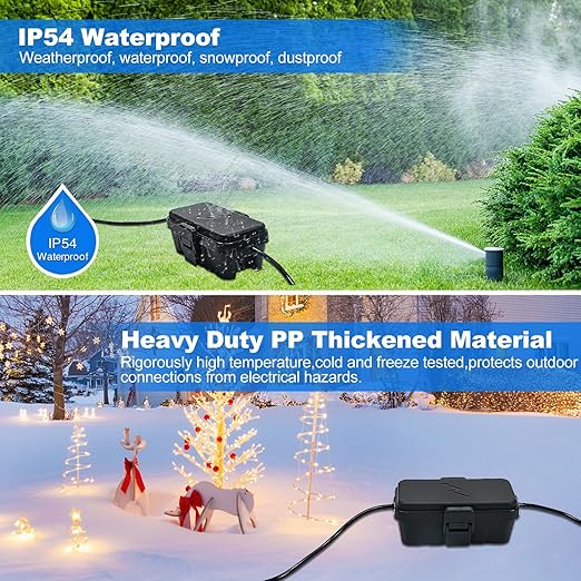 Hrensaw Small Weatherproof Electrical Connection Box(Inner 5.5 x 3 x 2.2inch),Outdoor Electrical Box,Waterproof Extension Cord Covers for Plug, Extension Cables, Holiday Lights,Black - Image 4