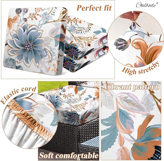 8Pcs High Elastic Digitally Printed Sofa Seat Cushion Cover, Soft & Comfortable Reusable Floral Print Stretch Couch Cushion Slipcover for Outdoor Furniture Protector Replacement, All-Season - Image 4
