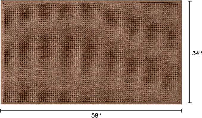 WaterHog Squares Front Door Mat Indoor Outdoor Entrance, Absorbent All-Weather Doormat Non-Slip Rubber Backing, Dirt & Moisture Trapper, Low Profile, Easy Clean, Made in USA, 35.5"x59.5" Dark Brown - Image 3