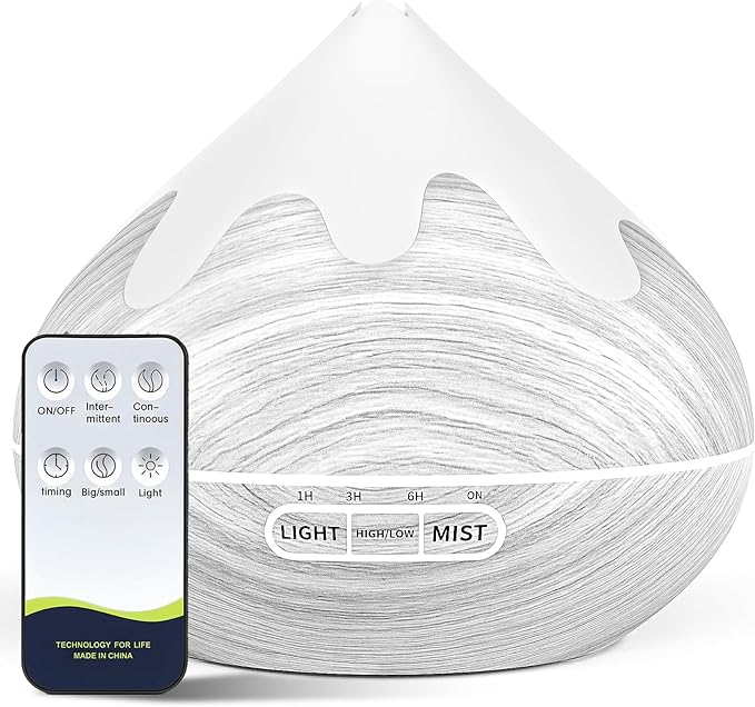 500ML Essential Oil Diffuser, Large Aromatherapy Diffuser with Remote Control, Air Diffusers for Home Office Room, Fragrance Humidifier with 7 Color LED & 2 Mist Mode, Glacier White - Image 9