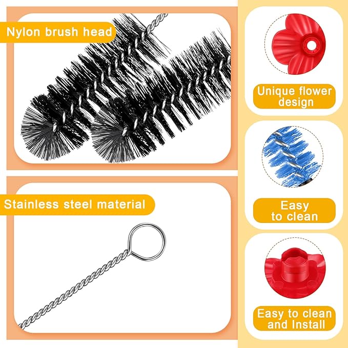 38 Pcs 3 Size Hummingbird Feeder Cleaning Brush Mini Nylon Tube Brush with 16 Flowers Bird Replacement Parts Double Headed Brushes for Bottle Feeding Holes Replacement(Black) - Image 3