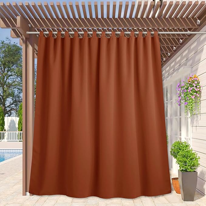 RYB HOME Extra Wide Outdoor Curtains for Patio Waterproof Tab Top Heavy Duty Thermal Insulated in Summer Full Coverage Privacy for Porch, Gazebo & Pergola, W100 x L84, Mecca Red, 1 Panel by RYBHOME