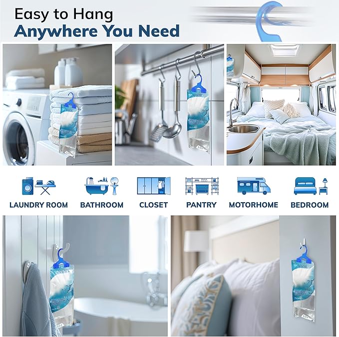 Hanging Moisture Absorber Bags, Dehumidifier Bags for Closet, Wardrobe and Laundry Room, Reduce Moisture, Odors, and Dampness, Long-Lasting Humidity Control, 16.9 oz per Bag (Pack of 10) - Image 5