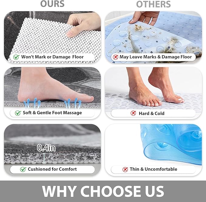 Square Shower Mat Non Slip: 24x24 Inch Extra Large Shower Mats for Inside Shower, Anti Slip Shower Floor Mat, Loofah Shower Stall Mats for Elderly, Non Slip Shower Mat with Drain Hole in Middle - Image 6
