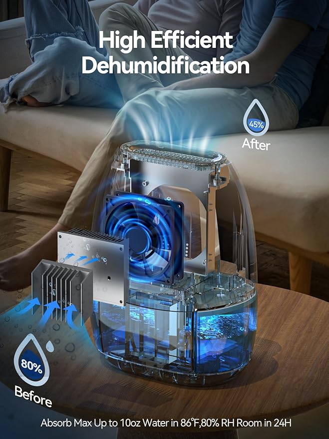 Dehumidifiers for Home, 34 oz Small Dehumidifier for Room, Quiet Dehumidifiers for Bathroom, Bedroom, RV, Closet with Auto Shut Off, 7 Colors Night Light - Image 2
