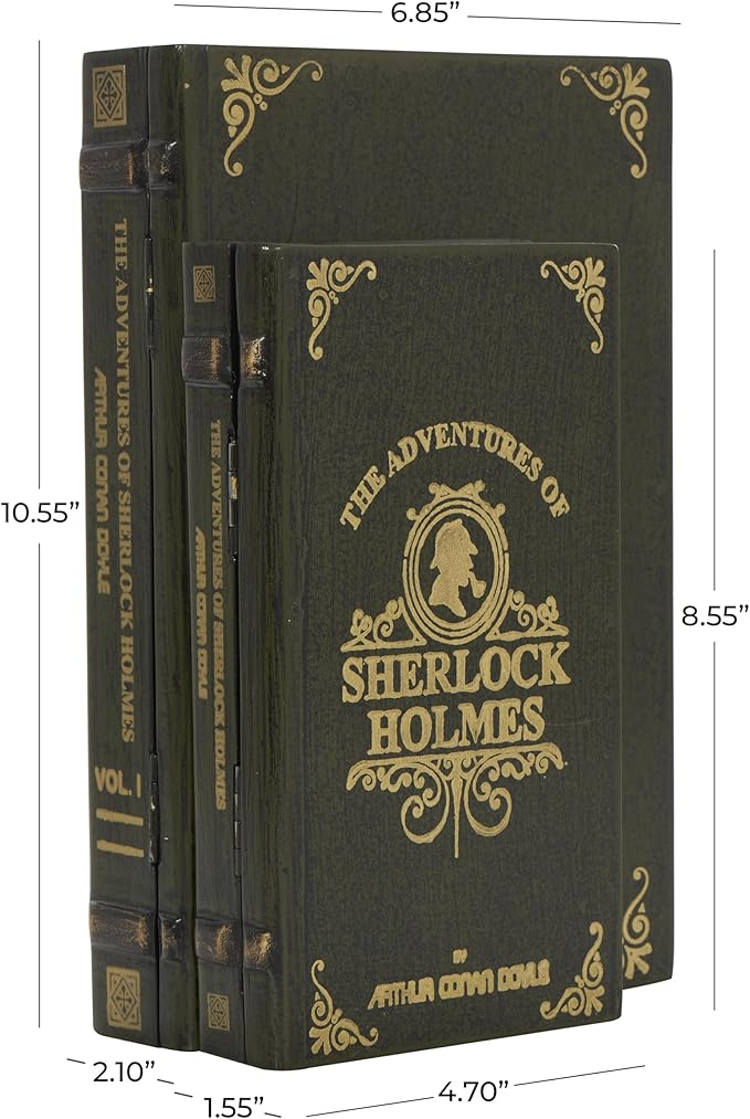 Deco 79 Wooden Decorative Box "Sherlock Holmes" Storage Faux Book Decorative Keepsake Boxes, Set of 2 Storage Boxes 11", 9"H, Green - Image 6