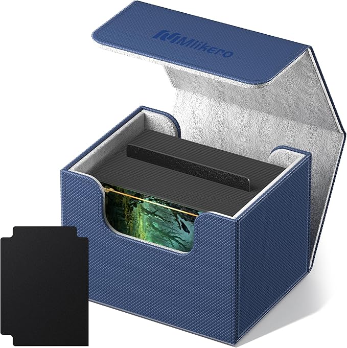 Mlikero Card Deck Box, Commander Deck Box Holds 100+ Double-Sleeved Cards with Divider, Leather Magnetic Closure Card Box Fit for MTG, TCG (Blue) by Mlikero