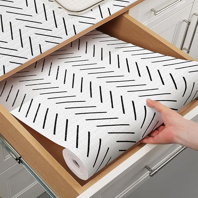 Tatyanna Shelf Liner for Kitchen Cabinets Non Adhesive Cabinet Liners Stripe Drawer Liner Strong Grip Non Slip Shelf Liners Waterproof Cupboard Liner Easy to Clean Pantry Dresser Liner 12IN x 16.4FT by Tatyanna