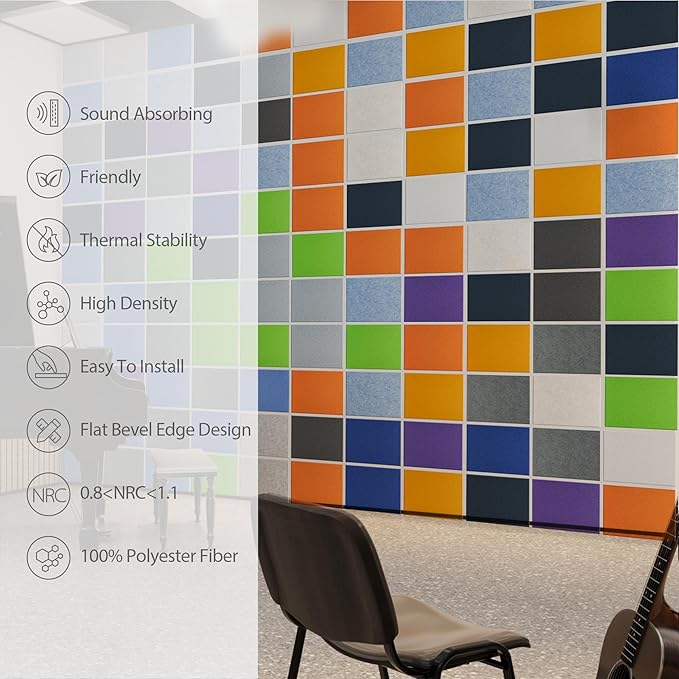12 Pack Acoustic Panels Self Adhesive Sound Proof Foam, High Density Sound Acoustic Panel, 16X12X0.4 Inch 4:3 Rectangle Panels in Home, Office, Reccording Room, Studio,and more(Black) - Image 5
