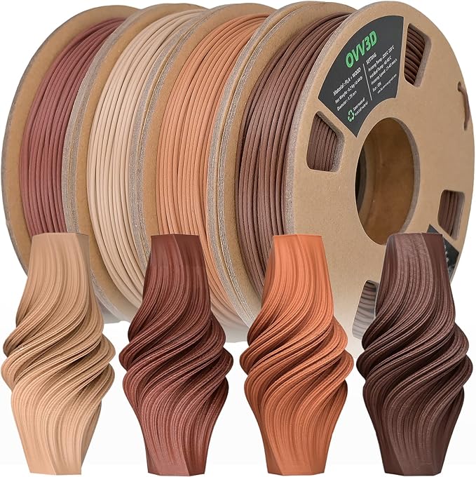 OVV3D Wood 3D Printer Filament Bundle, Wood PLA Filament 1.75mm Bundle, Add More Than 30% Real WoodFiber, Walnut, Oak, Cherry, Teak, 1.75 PLA Filament 3D Printing Filament, 200g X 4 Pack by OVV3D